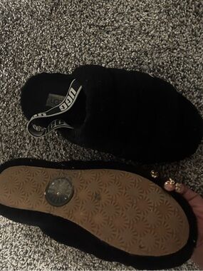 UGG Black Quilted Slide Slippers with Branded Heel Strap